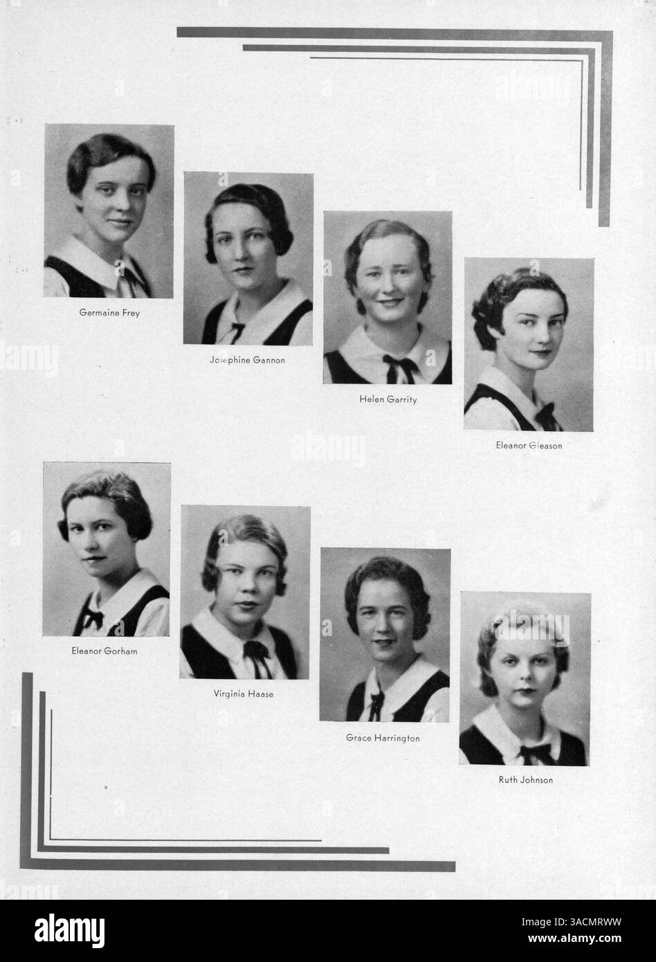 Das Jahrbuch der Akademie der Heiligen Engel 1934 mit dem Titel The Angelus enthält Schüler, Lehrer, Sportler, und außerschulische Highlights aus dem Schuljahr 1933-1934. Stockfoto