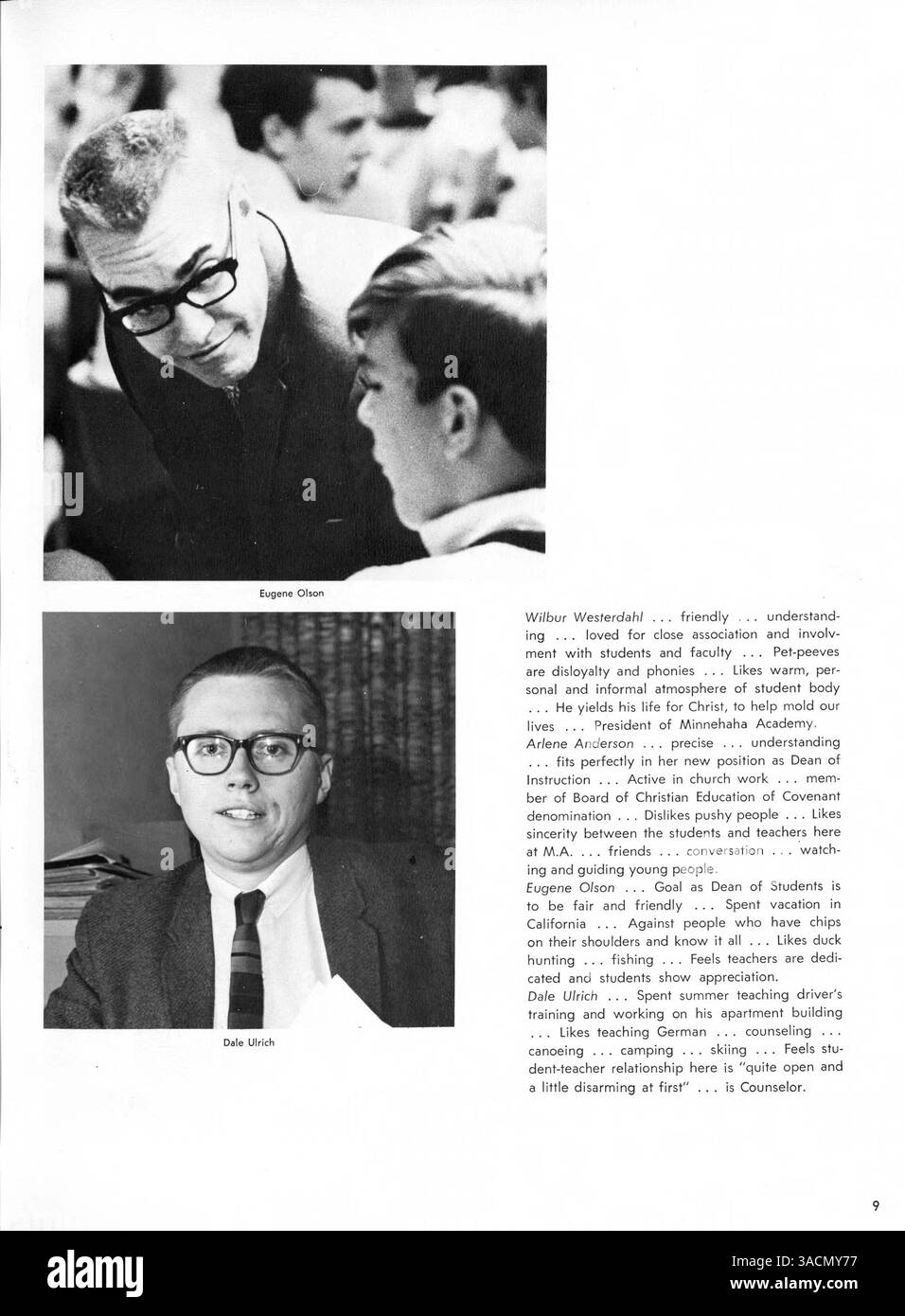 Das Jahrbuch „Antler“ der Minnehaha Academy 1968 zeigt die Schüler, Lehrkräfte, Leichtathletik und außerschulischen Aktivitäten des Schuljahres 1967-1968. Stockfoto