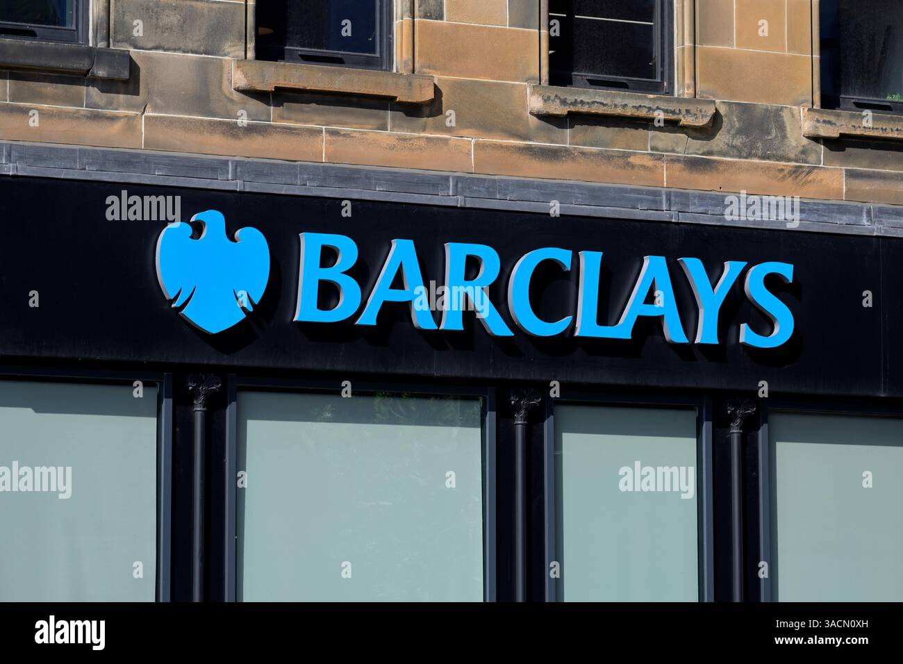 Barclays Bank Sign, Glasgow, Schottland, Großbritannien, Europa Stockfoto