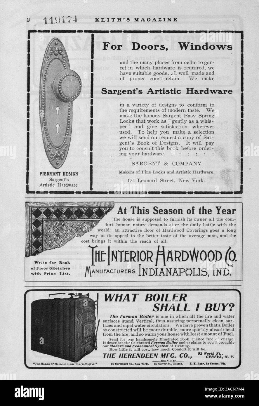 Keith's Home-Builder Magazine, herausgegeben von Walter J. Keith, bietet eine Reihe von Artikeln und Illustrationen, die sich mit Hausentwürfen befassen, darunter Fotografien und Grundrisse. Es bietet detaillierte Baukosten und beinhaltet zusätzliche Funktionen zur Inneneinrichtung, Landschaftsgestaltung und Werbung für Wohnmöbel und Baumaterialien. Stockfoto