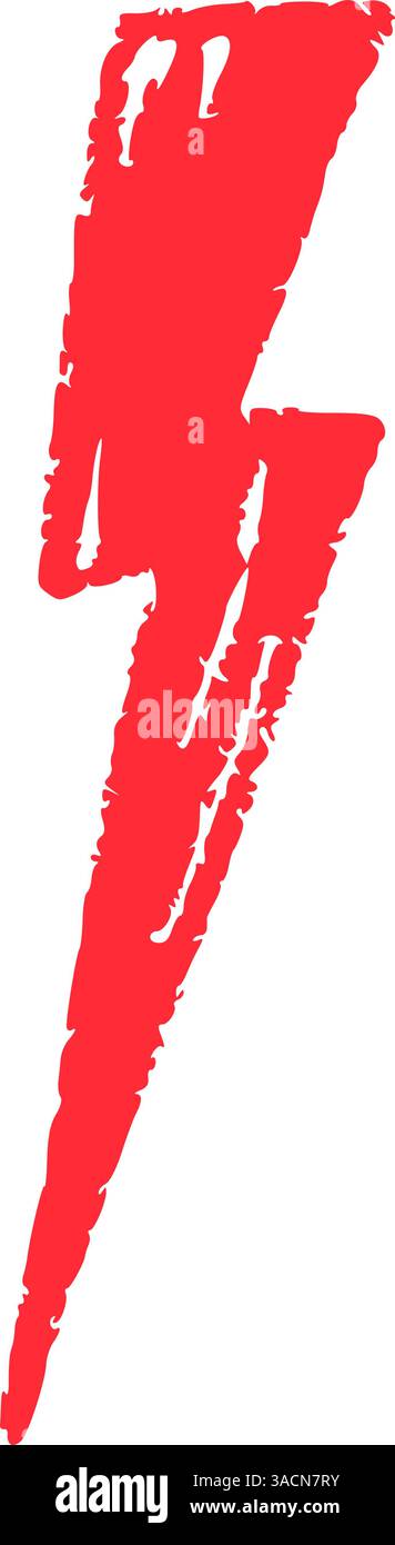 Rote, handgezeichnete Kritzelemente sorgen für Blitze, Gewitterblitz, Sketchkreide und Rock-Vibe. Illustration des flachen Vektors isoliert auf weißem Hintergrund Stock Vektor