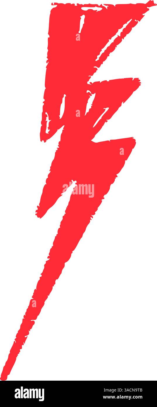 Rote, handgezeichnete Kritzelemente sorgen für Blitze, Gewitterblitz, Sketchkreide und Rock-Vibe. Illustration des flachen Vektors isoliert auf weißem Hintergrund Stock Vektor