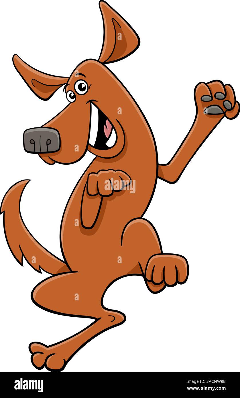 Cartoon-Illustration eines glücklichen braunen Hund-Comic-Tiercharakters, der springt Stock Vektor