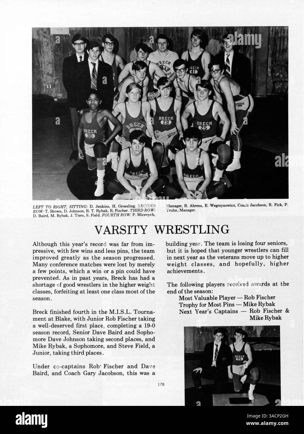 Dieses Breck Jahrbuch 1970 dokumentiert das Schuljahr 1969-1970 mit Schülerporträts, Lehrkörper, Leichtathletik, Clubs, und wichtige Ereignisse an der Breck School. Stockfoto