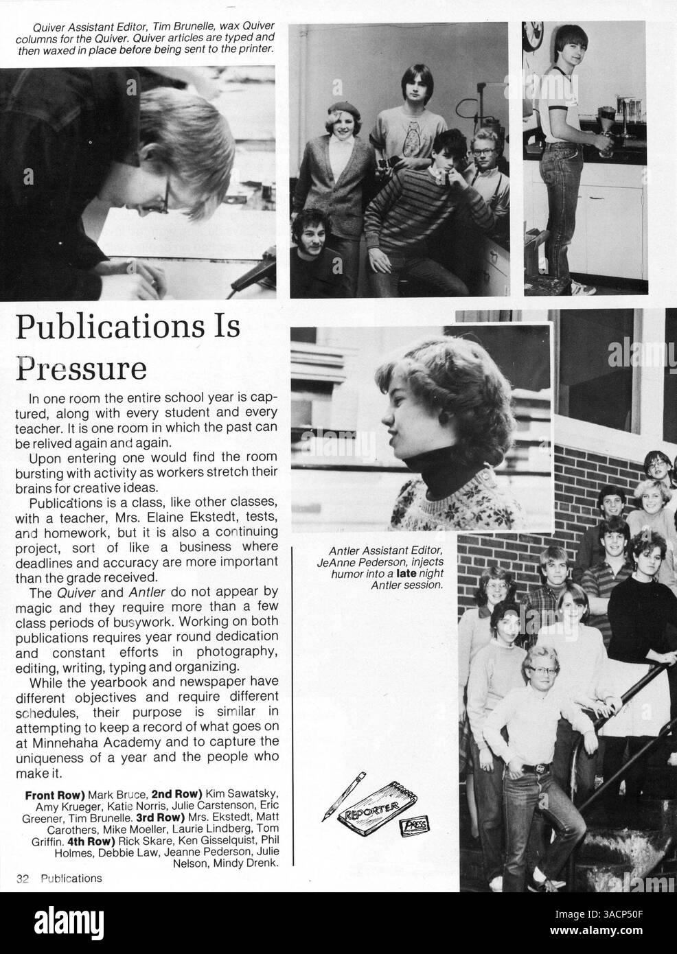 Das Minnehaha Academy Yearbook 1984 enthält Fotos und Beschreibungen der akademischen, sportlichen und außerschulischen Aktivitäten der Schule für das Jahr 1983-1984. Stockfoto