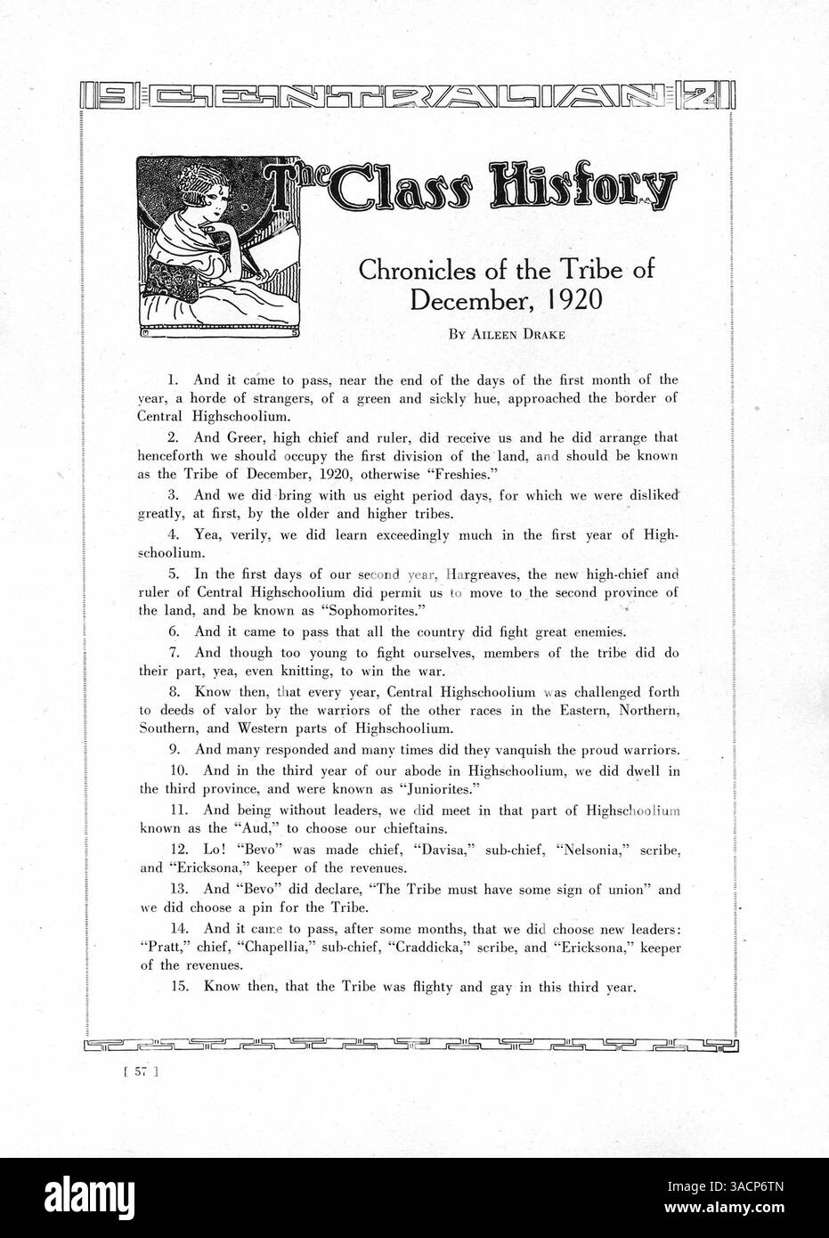 Das Centralian Yearbook von 1921 dokumentiert das Schuljahr und hebt akademische Leistungen, Studentenclubs, sportliche Veranstaltungen und bedeutende schulische Veranstaltungen hervor, mit besonderem Schwerpunkt auf der Teilnahme afroamerikanischer Schüler an verschiedenen Schulaktivitäten. Stockfoto