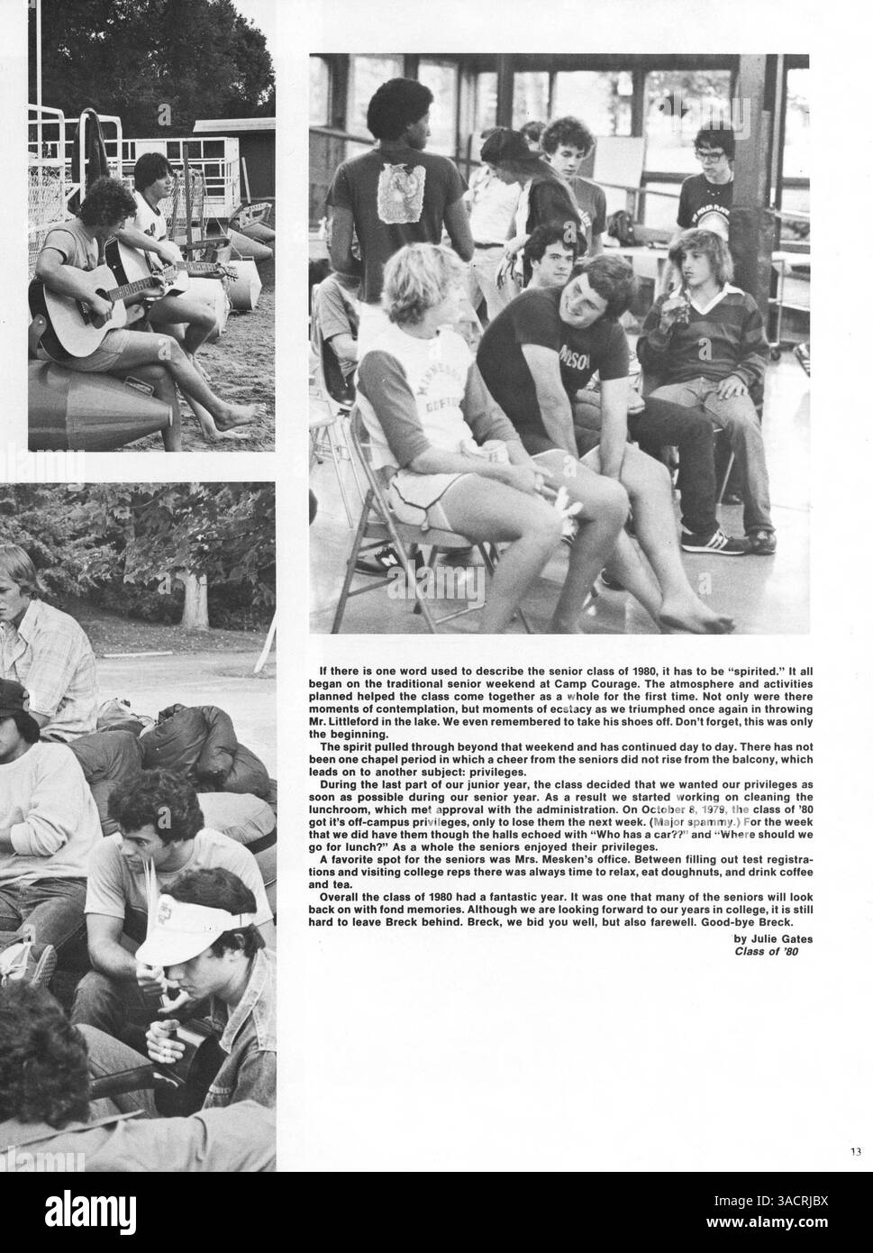 Das Breck Yearbook 1980 zeigt die wichtigsten Momente des Schuljahres 1979-1980, darunter Porträts von Schülern, Lehrkräften, Leichtathletik und außerschulischen Aktivitäten. Stockfoto