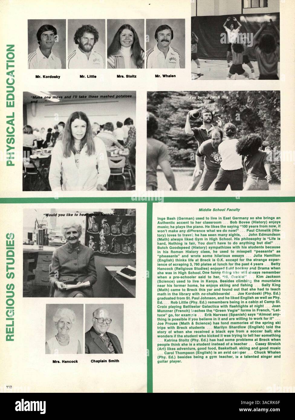 Das Breck Yearbook 1980 erinnert an das Schuljahr 1979-1980 mit Porträts von Schülern und Lehrkräften, sportlichen Teams, Clubaktivitäten und wichtigen Schulveranstaltungen. Stockfoto