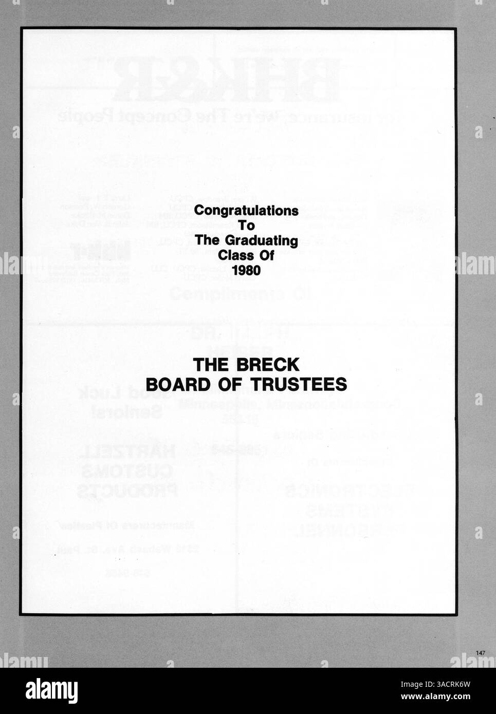 Das Breck Yearbook 1980 zeichnet die Erfolge und Erinnerungen des Schuljahres 1979-1980 auf, darunter Schüler-, Lehrer- und sportliche Höhepunkte sowie Schulveranstaltungen. Stockfoto