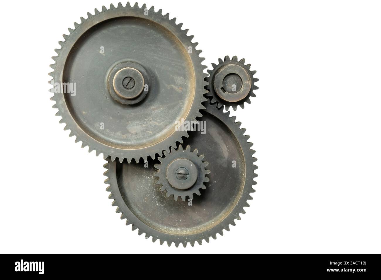 Drei verschlissene Zahnräder, abgeschnitten Stockfoto