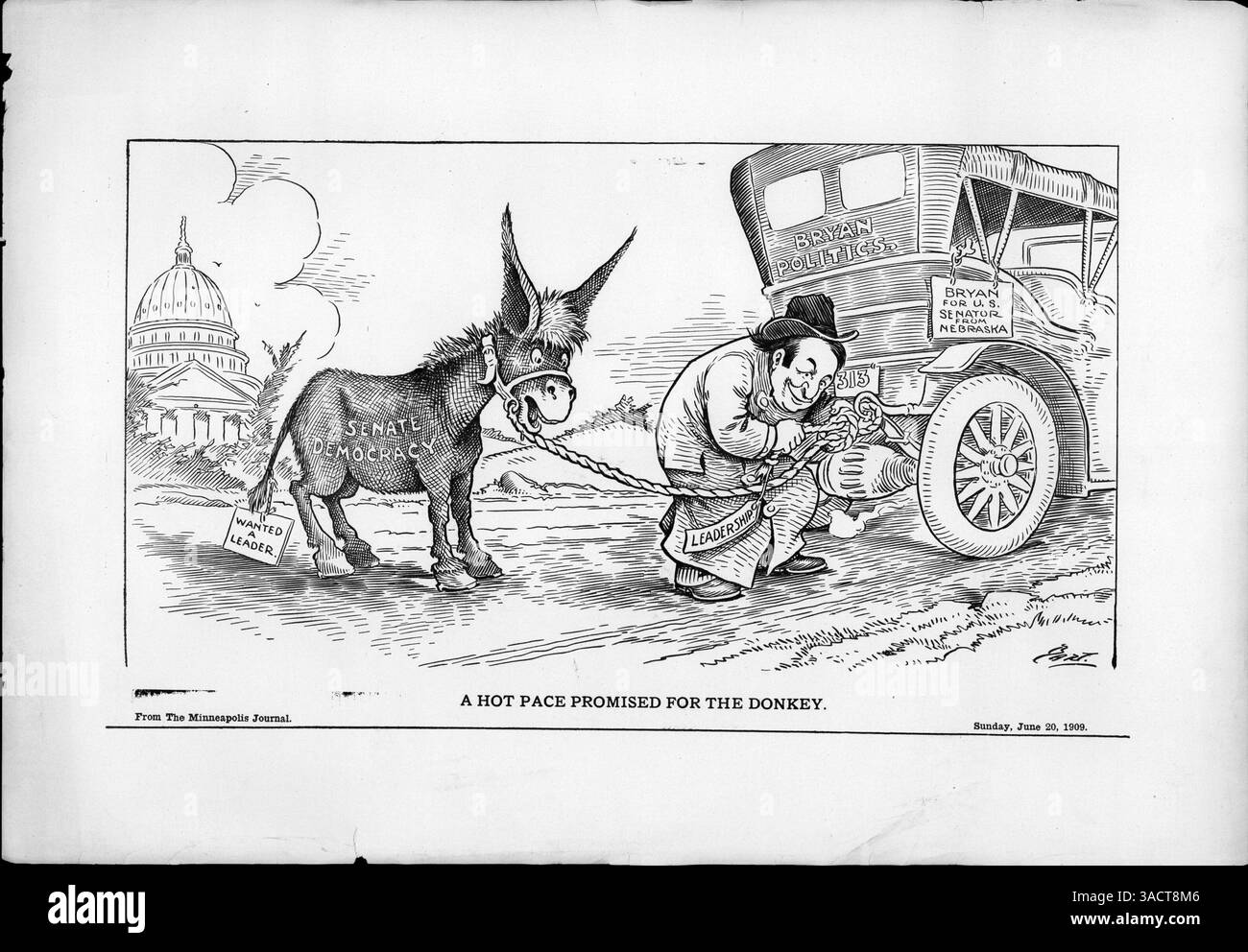 Dieser artikel von 1890 behandelt Bryans politische Ambitionen, einschließlich seiner Überlegungen für einen Senatskandidaten aus Nebraska. Bryan hatte seit 15 Jahren kein Amt inne, blieb aber eine prominente demokratische Persönlichkeit. Stockfoto