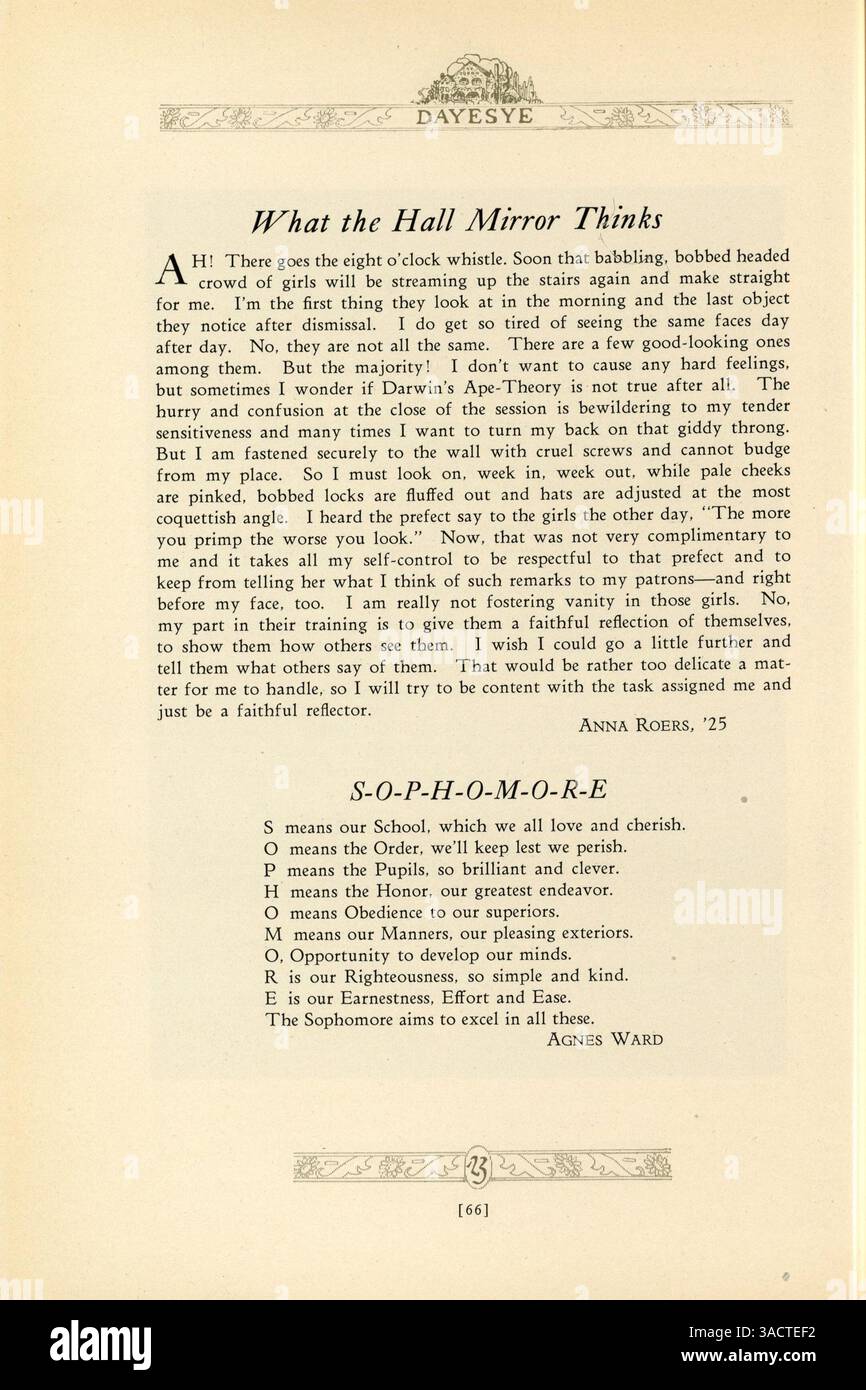 Das Jahrbuch 1923 der St. Margaret's Academy zeigt Schüler, Lehrer, Vereine, Leichtathletik und andere Veranstaltungen aus dem Schuljahr 1922-1923. Stockfoto