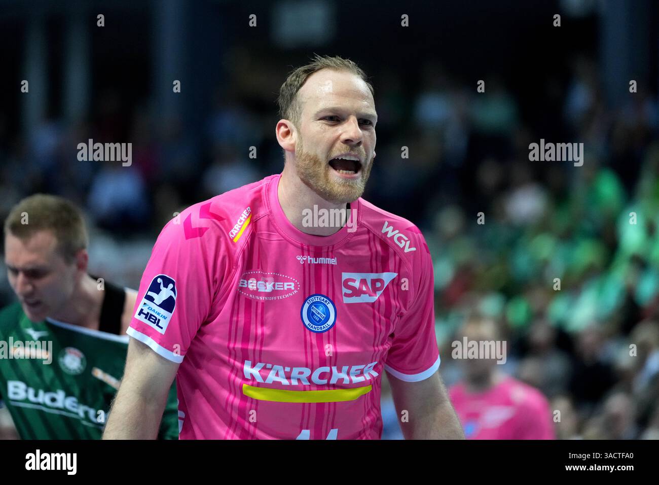 Wetzlar, Deutschland. April 2025. Wetzlar, 4. April 2025: Lenny Rubin ( 44 Stuttgart) während der Daikin Handball-Bundesliga zwischen HSG Wetzlar und TVB 1898 Stuttgart in der Buderus Arena Wetzlar. (Julia Kneissl/SPP) Credit: SPP Sport Press Photo. /Alamy Live News Stockfoto