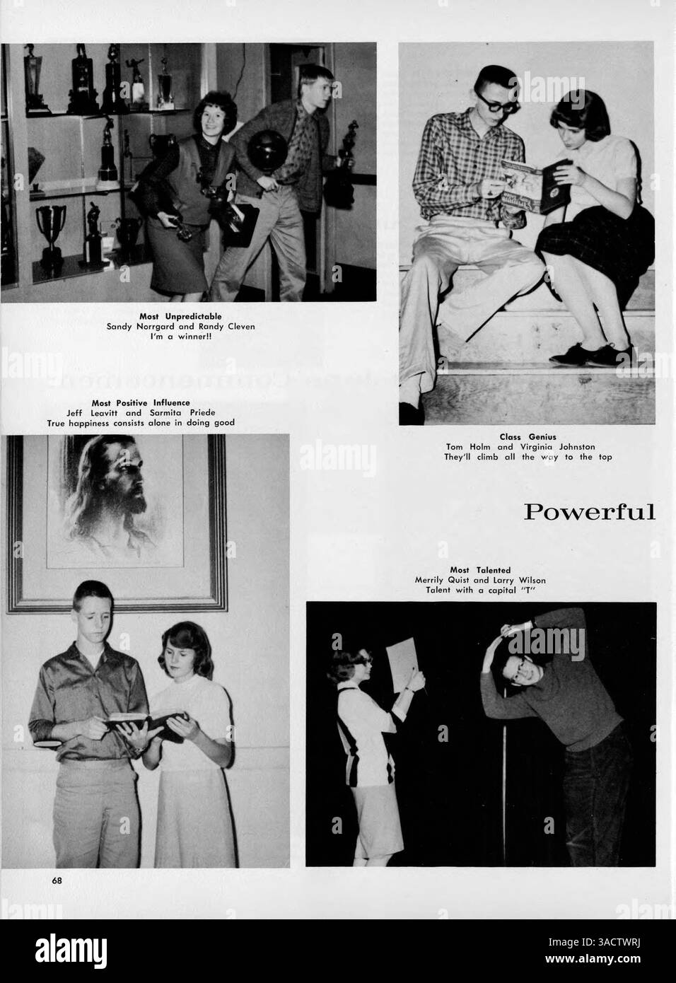 Das Jahrbuch „Antler“ der Minnehaha Academy 1961 fasst die akademischen und außerschulischen Höhepunkte des Schuljahres 1960-1961 zusammen, darunter Schüler, Lehrer, Leichtathletik und Vereine. Stockfoto