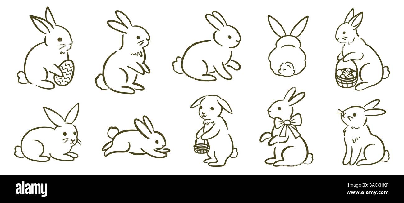 Handgezeichnetes Hasen-Set Mit Wunderlicher Rabbit-Kollektion Stock Vektor