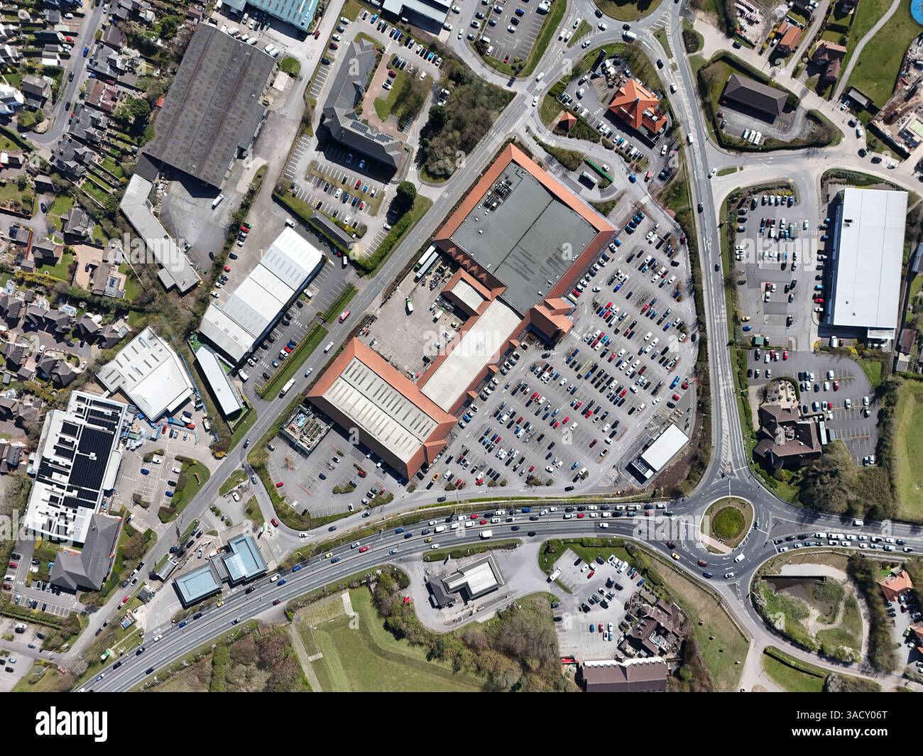 Blick aus der Vogelperspektive auf Papa's Fish & Chips Fast Food Outlet und Restaurant Willerby Stockfoto