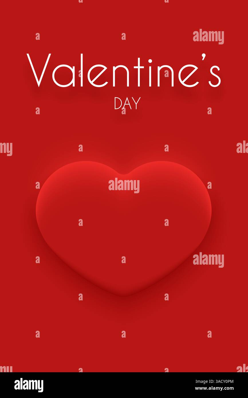 Minimalistische Valentinstag-Grußkarte. Hintergrund mit pneumorphem Herz. Valentinstag Vektorkarte Illustration auf rotem Hintergrund. Feiertag il Stock Vektor