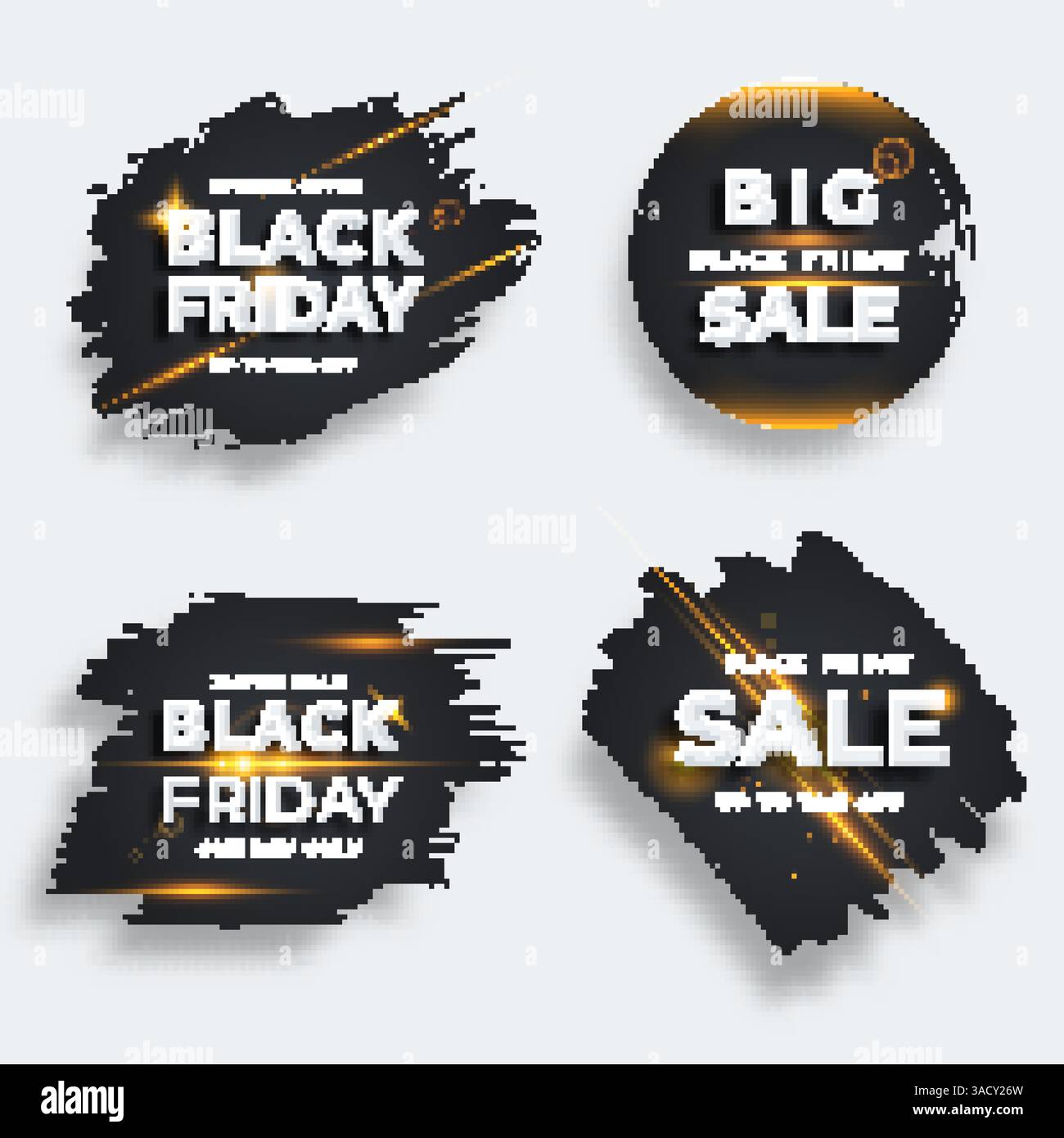 Satz mit vier schwarzen Pinselstrichen mit Blindstrich. Black friday Vector Sale Templates. Abstrakte schwarze, raue Pinselstriche Stock Vektor