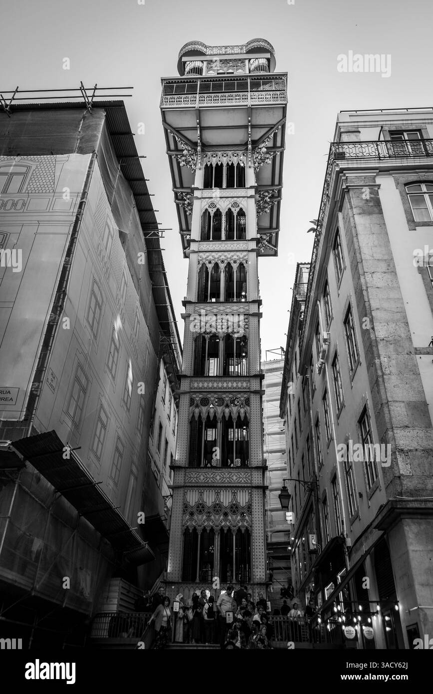 Lisboa, Portugal, das berühmte Elevador de Santa Justa im Stadtteil Bairro Alto in Lissabon, Portugal Stockfoto