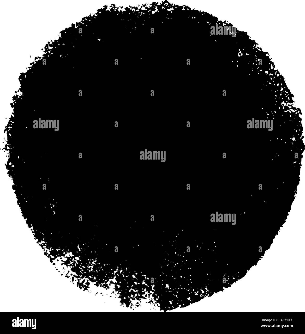 Abstrakter runder Pinselstrich mit rauer Tinte und Farbspritzern. Kreisförmige Stempelform für Grafikdesign und Logos. Abbildung des flachen Vektors isola Stock Vektor