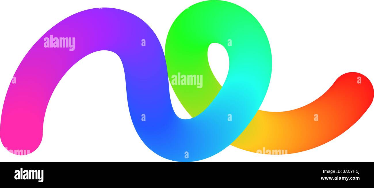 Abstrakte, wellenförmige Verlaufslinien mit verspielten Schnörkelformen, farbenfrohen Bandelementen, geometrischem Doodle-Muster und fließendem 3D-Design. Flacher Vektor Stock Vektor
