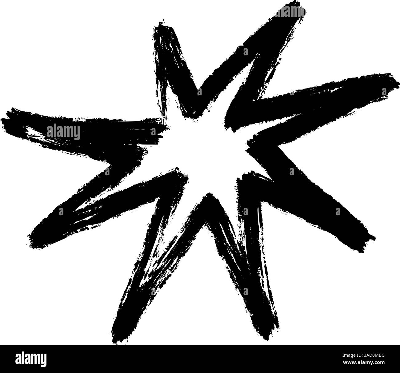 Abstrakte Pinselformen mit Doodle-Sternen und Blumen, bunte Kritzeleien in niedlichem, handgezeichnetem Collage-Stil, lustige geometrische Comic-Elemente. Flacher Vektor Stock Vektor