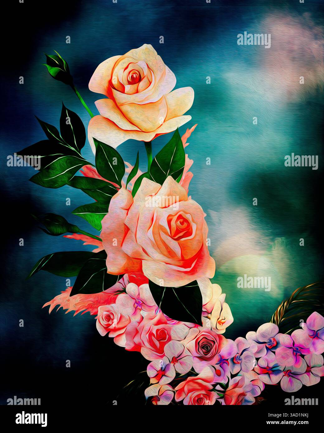 Blumenkunst, Rosen sind rot Stockfoto