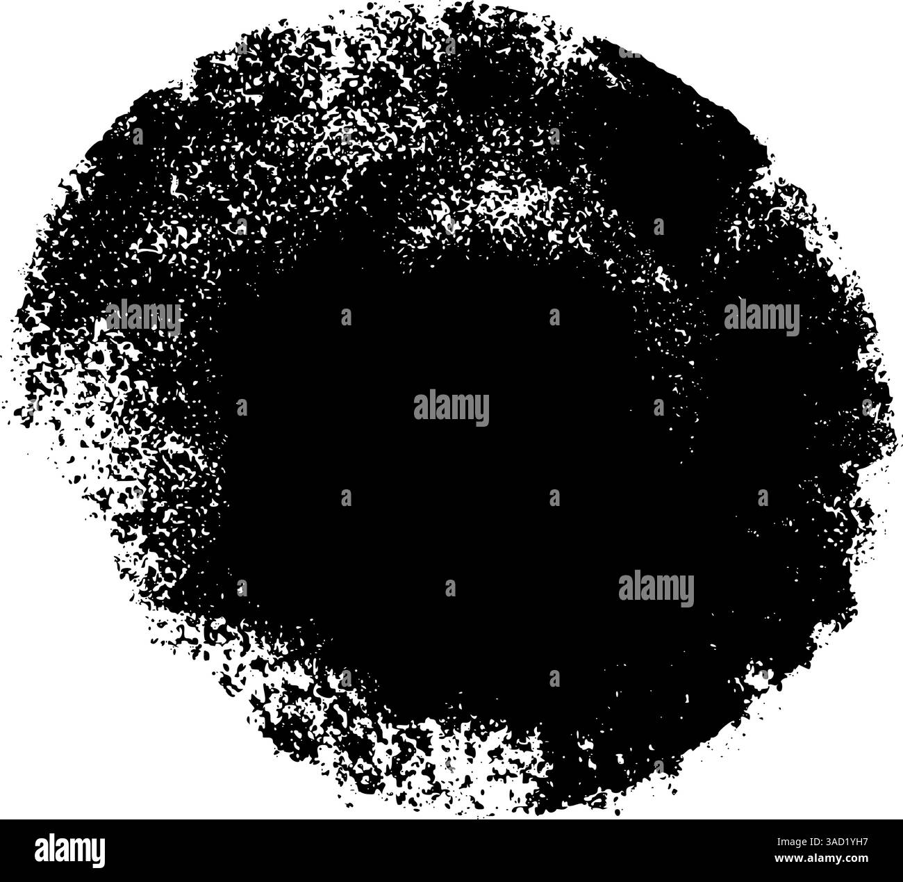 Abstrakter runder Pinselstrich mit rauer Tinte und Farbspritzern. Kreisförmige Stempelform für Grafikdesign und Logos. Illustration des flachen Vektors Stock Vektor