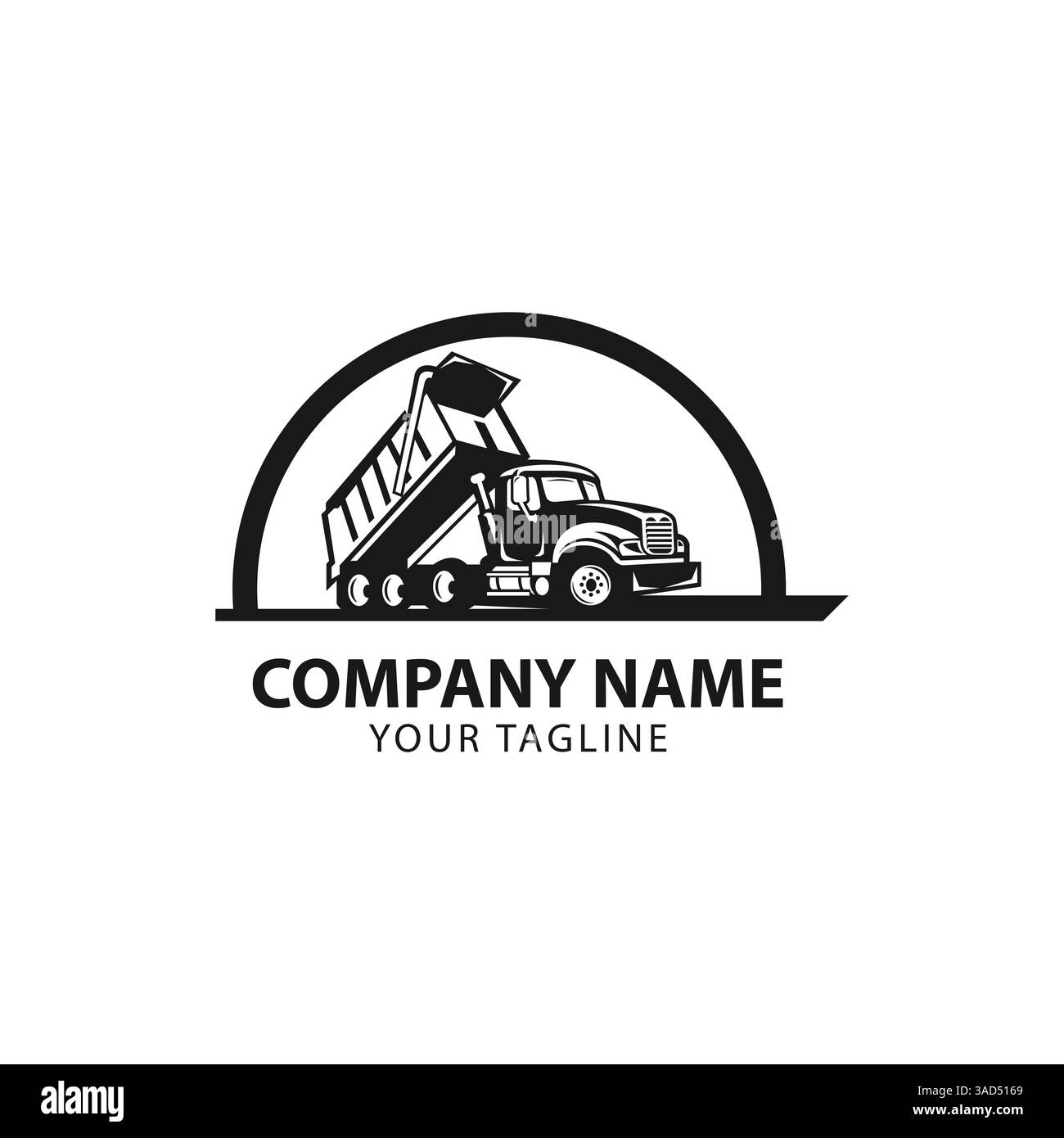 Logovektor für Bauunternehmen abkippen. Vektorabbildung der Fahrzeugausrüstung EPS 10 Stock Vektor