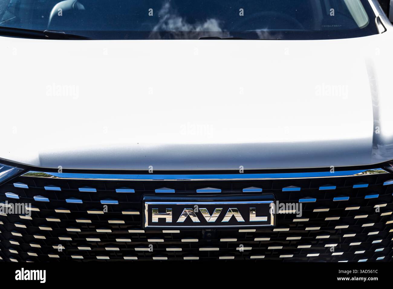 Sao Paulo, SP, 22. Januar 2025. Nahaufnahme des Kühlergrills und des Logos eines Haval Car. Hebt das moderne Design der Marke hervor Stockfoto