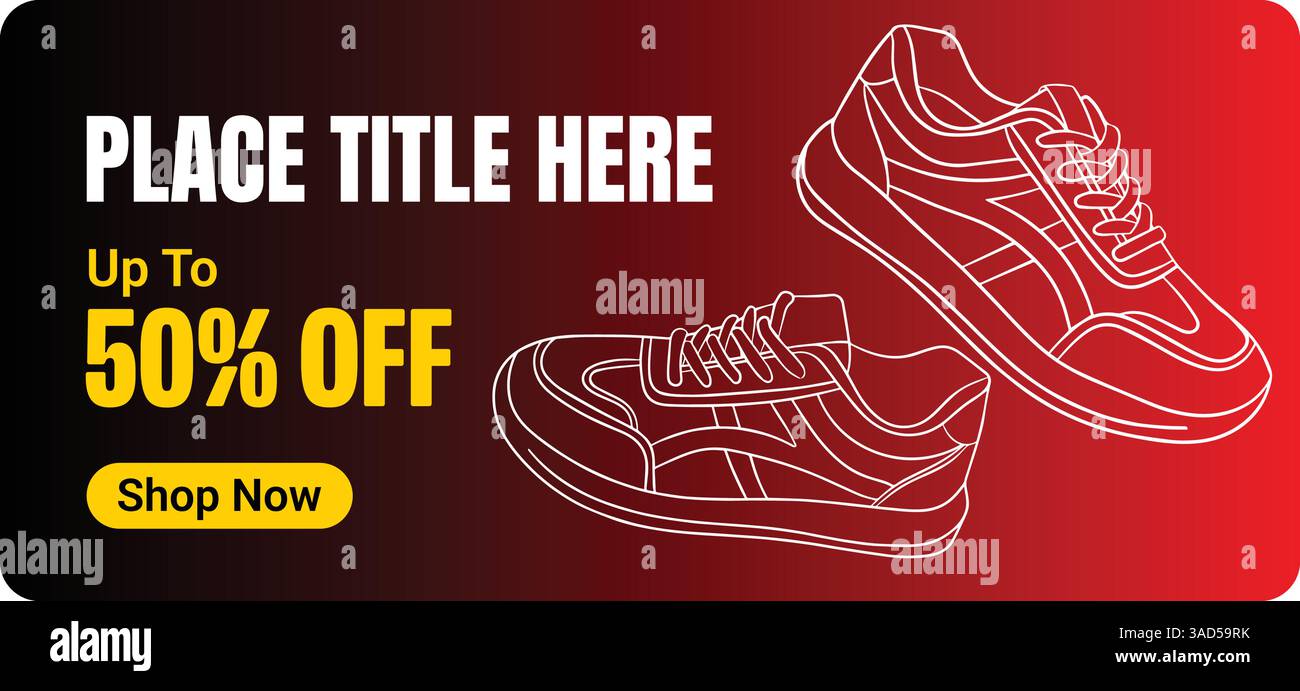 Kreatives Banner für Sneaker-Marke. Turnschuhe mit abstraktem Hintergrund. Verkaufsbanner für Schuhe für Social-Media-Beiträge. Schuh-on-Sale-Schieberegler für E-Commerce Stock Vektor