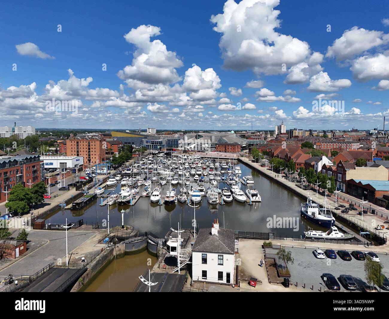 Blick aus der Vogelperspektive auf Humber Dock und Eisenbahndock Marina, Hull Marina Kingston upon Hull Stockfoto