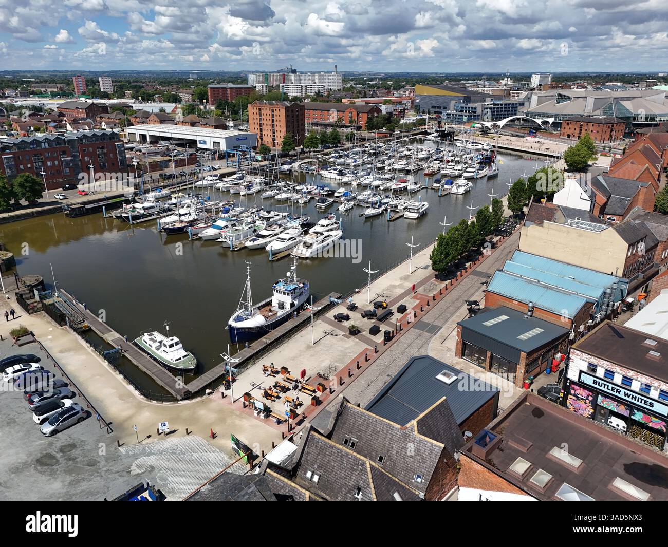 Blick aus der Vogelperspektive auf Humber Dock und Eisenbahndock Marina, Hull Marina Kingston upon Hull Stockfoto