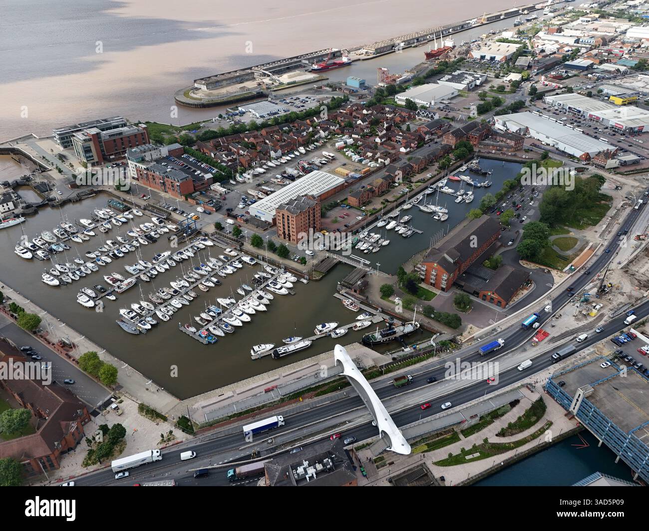 Blick aus der Vogelperspektive auf Humber Dock und Eisenbahndock Marina, Hull Marina Kingston upon Hull Stockfoto
