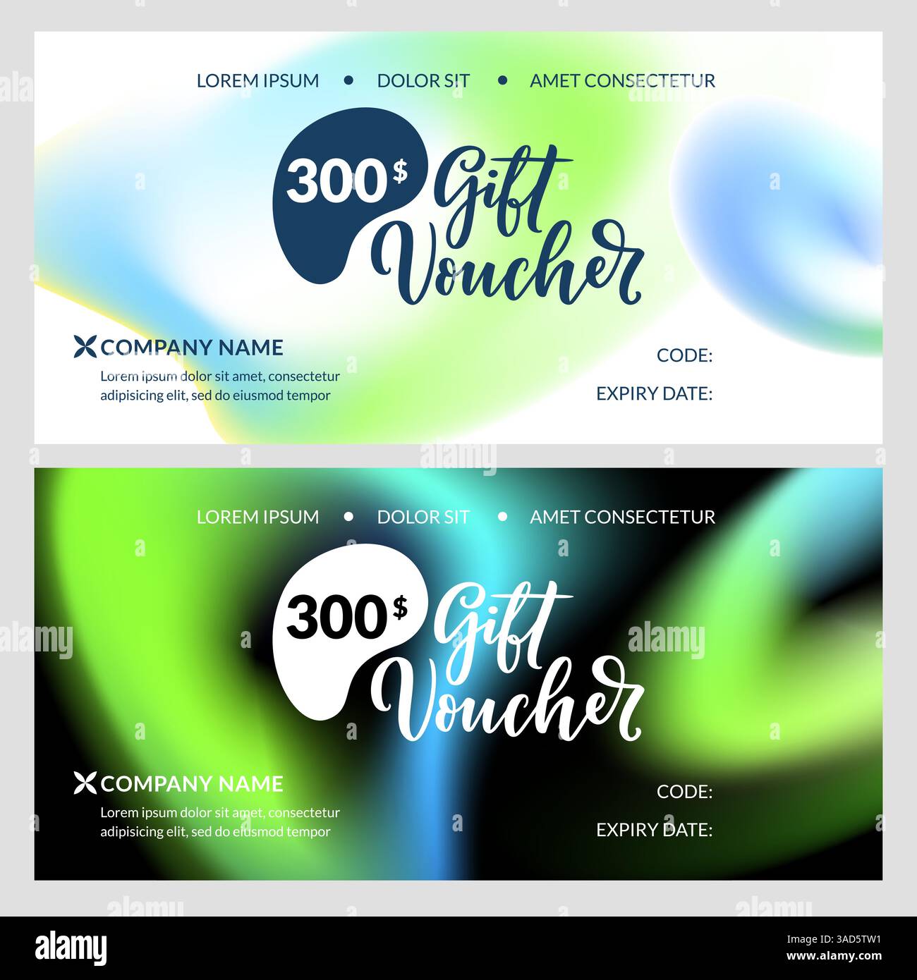 Geschenkkarten-Sammlung mit Farbvergleich Hintergrund. Vorlage zum Erstellen von Zertifikat, Rabattcoupon, Beleg. Abstraktes Vektorbanner-Design Stock Vektor