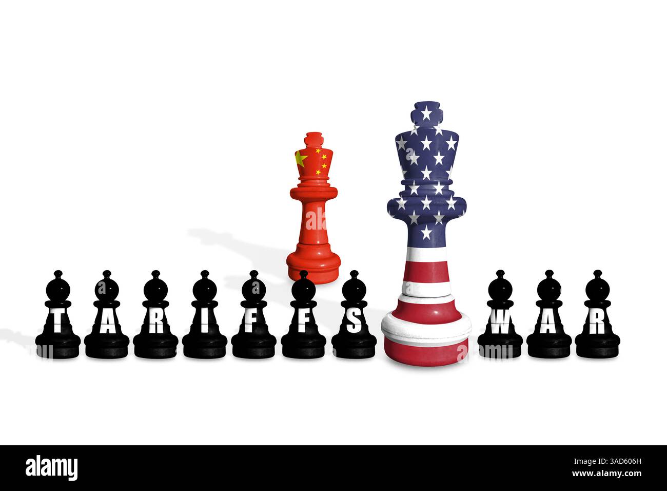 Schach aus EU- und US-Flaggen. Zölle der Europäischen Union und der USA, Handelskrieg Stockfoto