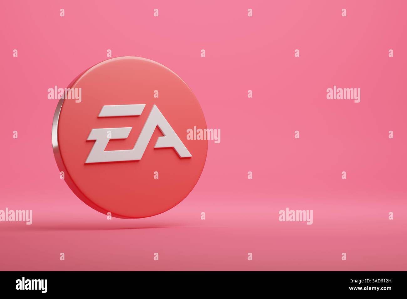 Buenos Aires, Argentinien - 4. April 2025: Electronic Arts Logo in drei Dimensionen mit Kopierraum. 3D-Abbildung. Stockfoto