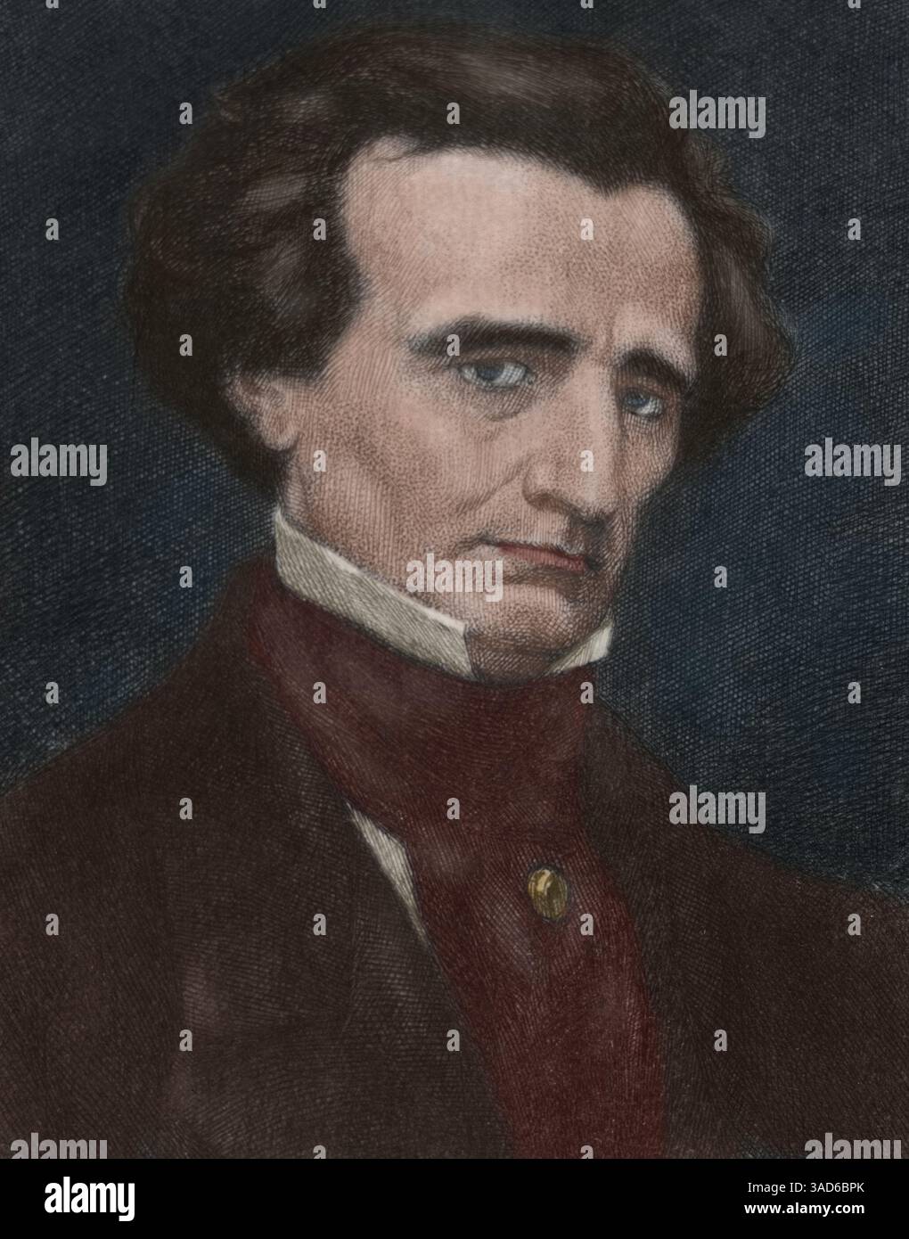 Hector Berlioz (1803-1869). Französischer romantischer Komponist. Hochformat. Gravur. Spätere Färbung. Stockfoto