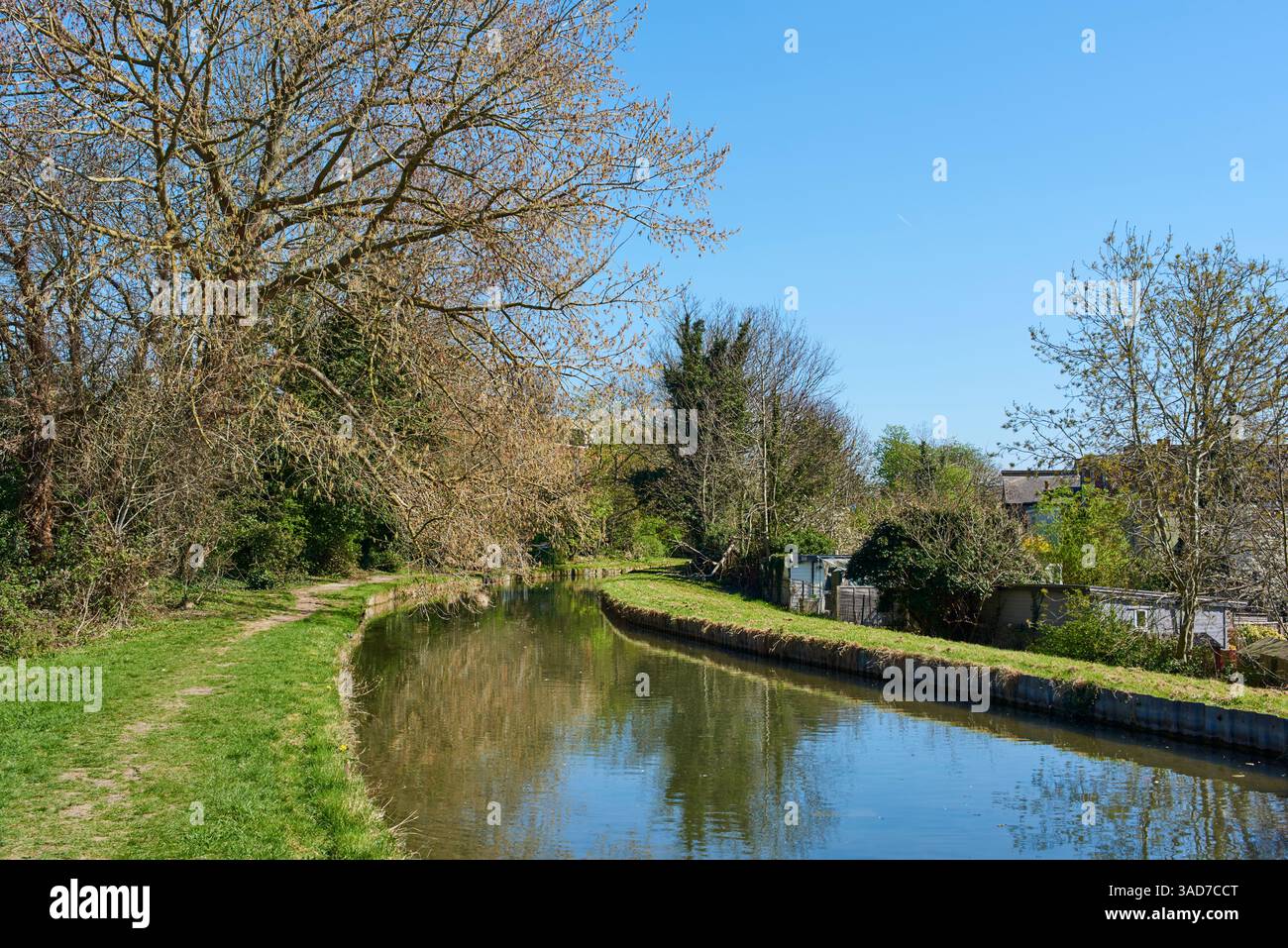 Der New River im Frühling in der Nähe von Palmers Green, North London, Großbritannien Stockfoto