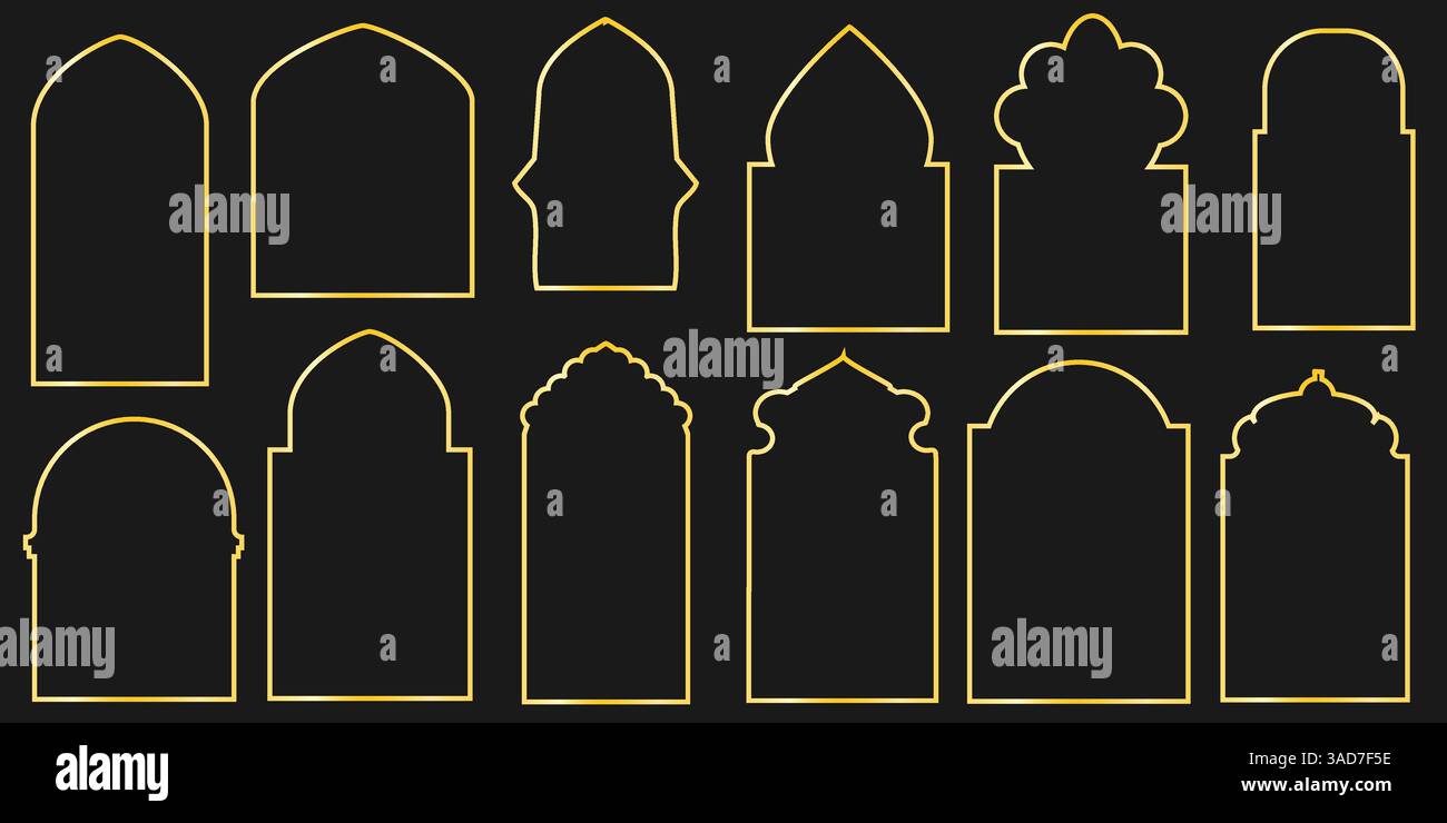 Set aus goldener Linienform islamisches Fenster, Türen Stock Vektor