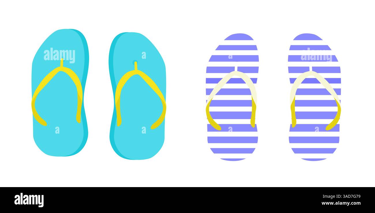 Set mit isolierten Flipflops, Sandalen, flaches Design. Stock Vektor