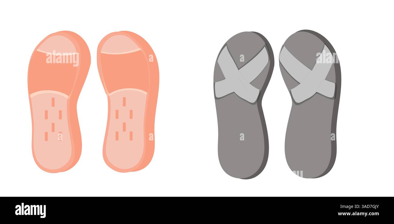 Set mit isolierten Flipflops, Sandalen, flaches Design. Stock Vektor