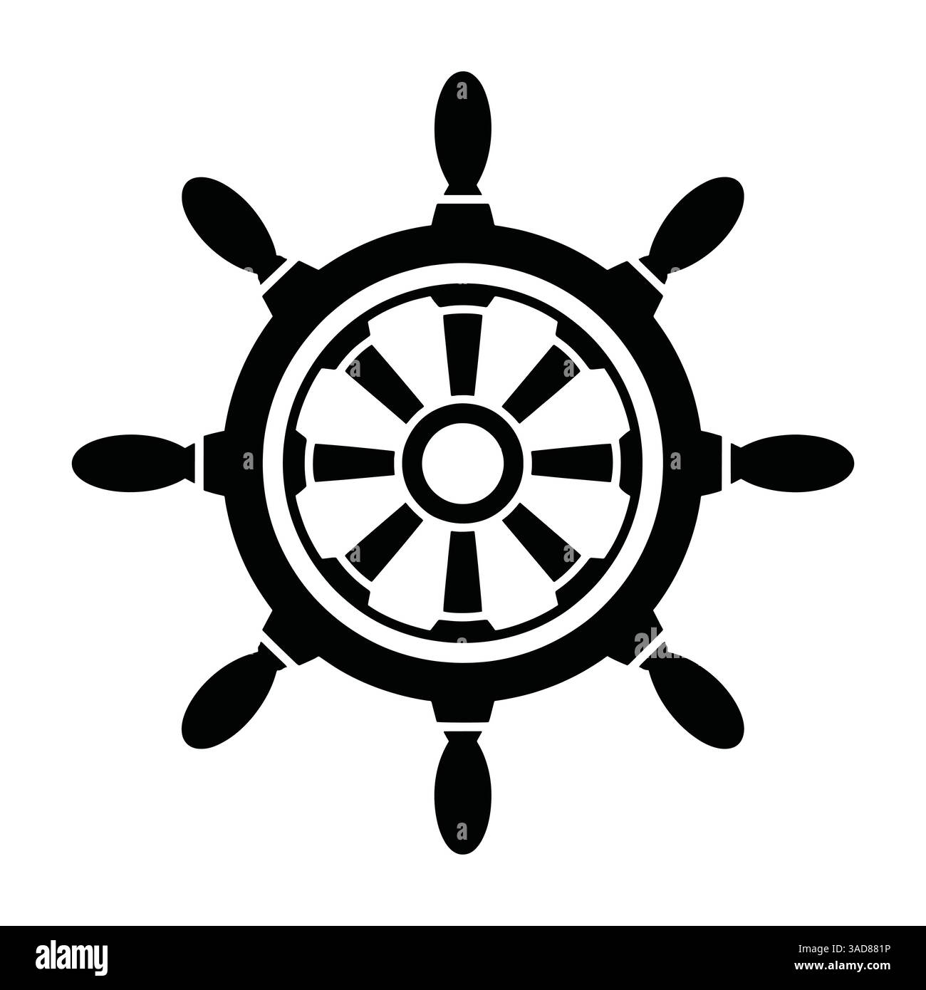 Vektordarstellung des Schiffrads. Maritimes Helm mit klassischem Design, umgeben von einem dekorativen Rahmen. Perfekt für nautische Themen, Logos oder Marine Rela Stock Vektor
