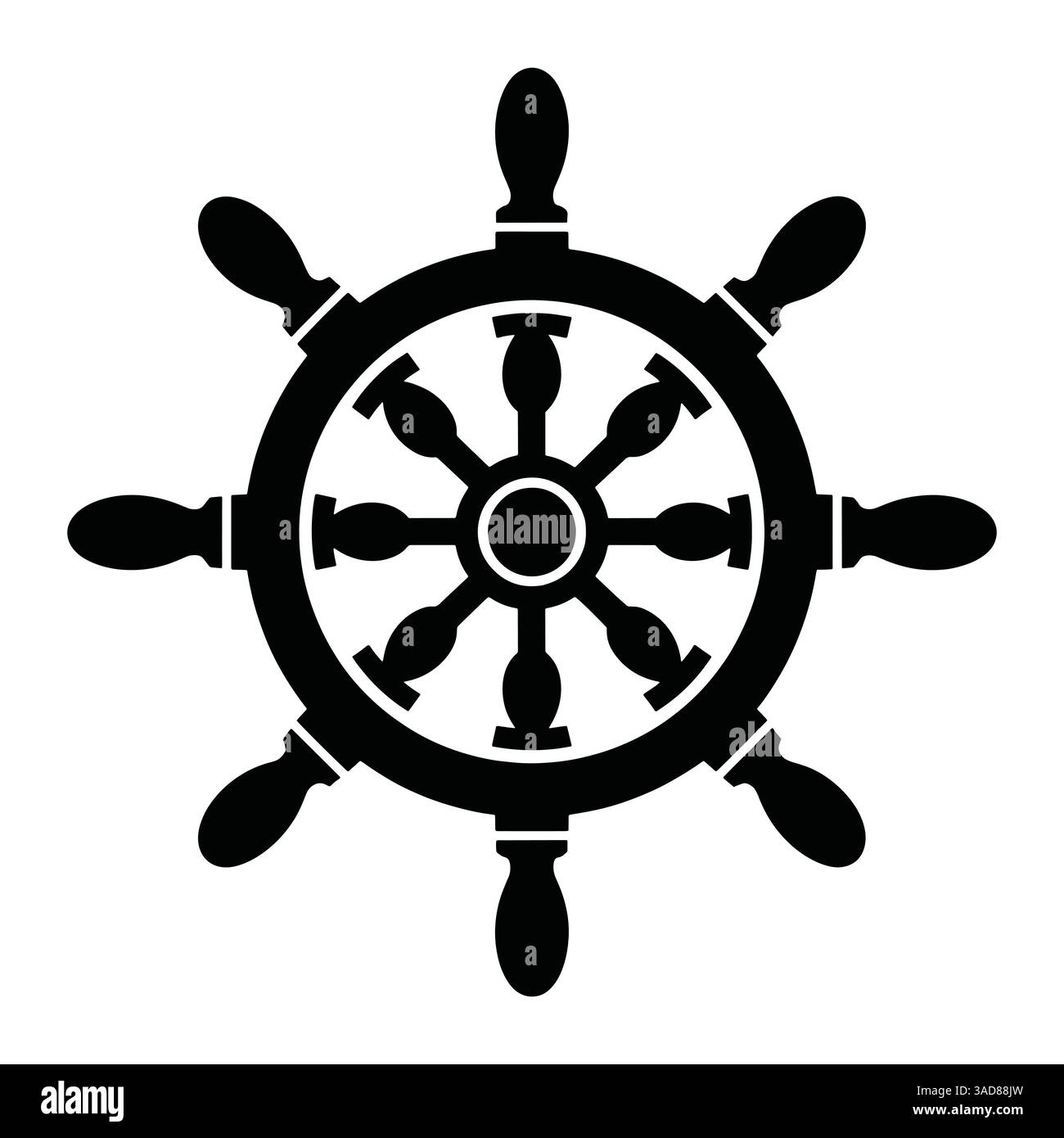 Vektordarstellung des Schiffrads. Maritimes Helm mit klassischem Design, umgeben von einem dekorativen Rahmen. Perfekt für nautische Themen, Logos oder Marine Rela Stock Vektor