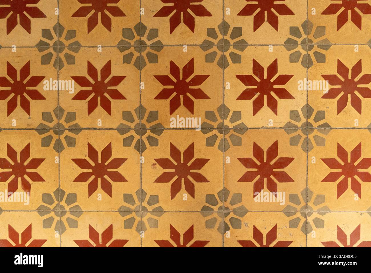 Vintage-Keramikfliesen. Schöner farbiger Hintergrund für Design und Mode mit dekorativen Elementen. Verzierte Blumendekoration für Tapeten. Stockfoto