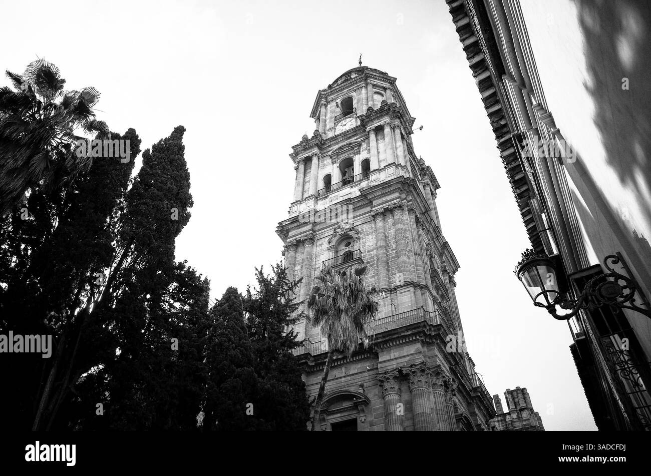 Malaga, Andalusien, Costa de Sol, Spanien. Malerisches Foto der Kathedrale von Malaga in Schwarz-weiß. März 2025 Stockfoto