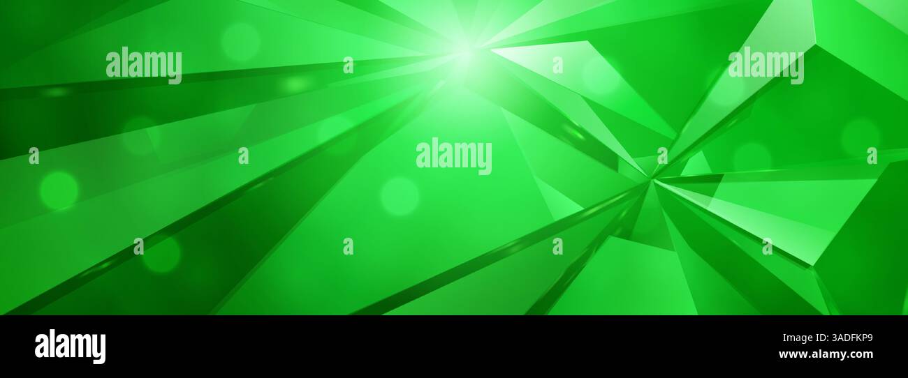 Eine leuchtend grüne abstrakte Vektorillustration mit geometrischen Formen und dynamischen Lichteffekten, die ein modernes und auffälliges Design schafft. Stock Vektor