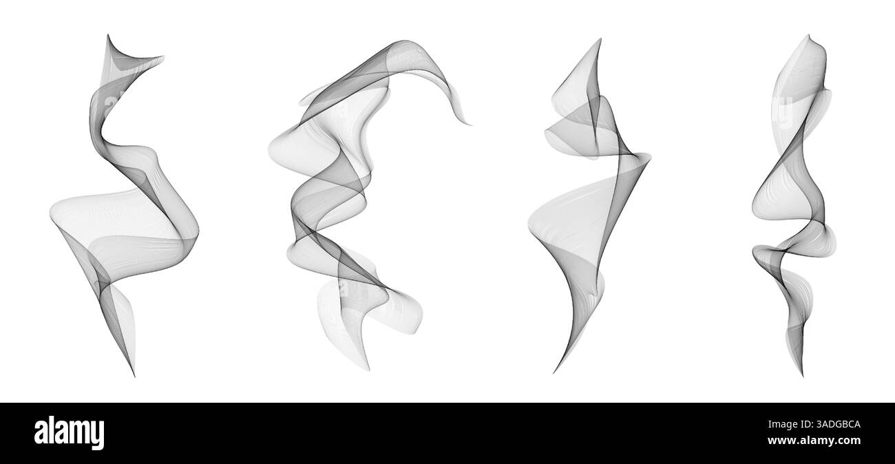 Realistischer Rauch- und Dampfeffekt. Gekrümmte weiße Dampfspuren auf weißem Hintergrund. Vektorelemente für heiße Getränke, Lebensmittelaroma, Zigarettenrauch oder Feuer- und Nebeldesign Illustration. Stock Vektor