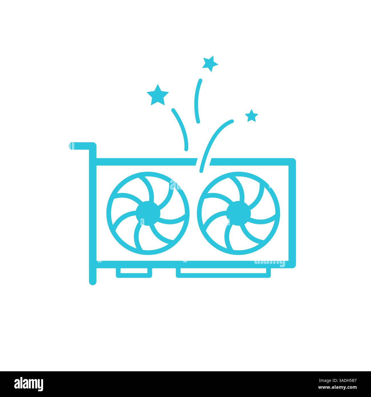 Symbol für starke 3D-Rendering-Grafikkarte. Isoliert auf weiß. Blaue Symbolgruppe. Stock Vektor