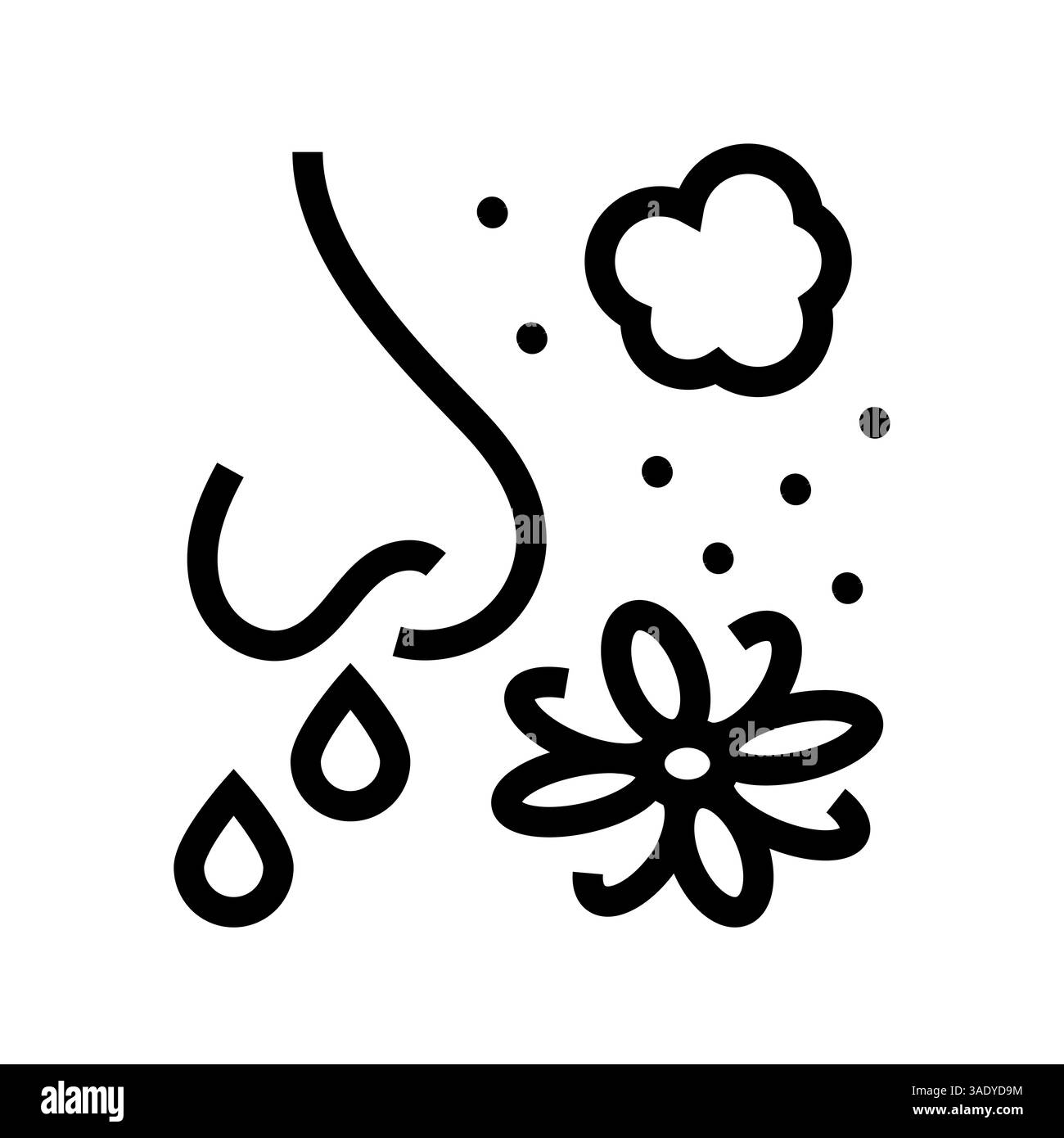 Allergiesymbol für schwarze Linien für digitale und gedruckte Projekte. Minimale bereinigte Symbole für Apps und Websites. Stockfoto